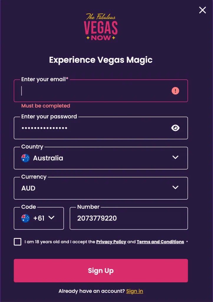Casino Vegas Now Registration