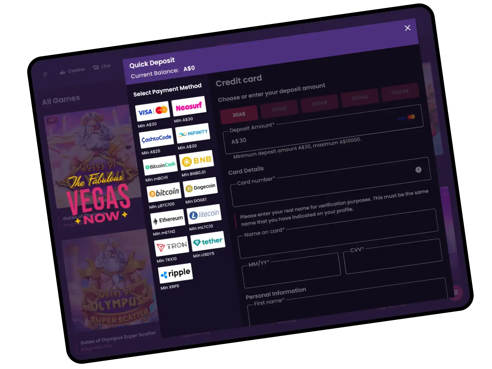 VegasNow Deposit